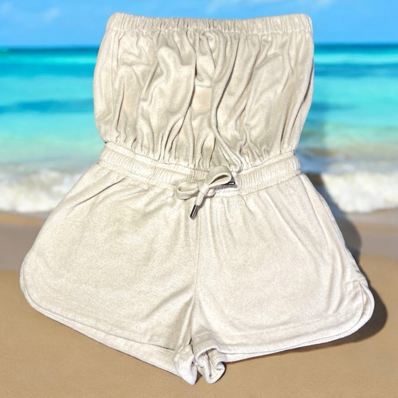 Ron Jon Surf Shop Strapless Beige Terry Cloth Romper size S - Picture 6 of 13